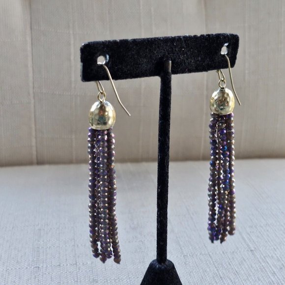 CANVAS Women Earrings Drop Down Pruple Tone Beads Gold Tone Fashion Ear Jewelry - Picture 7 of 9